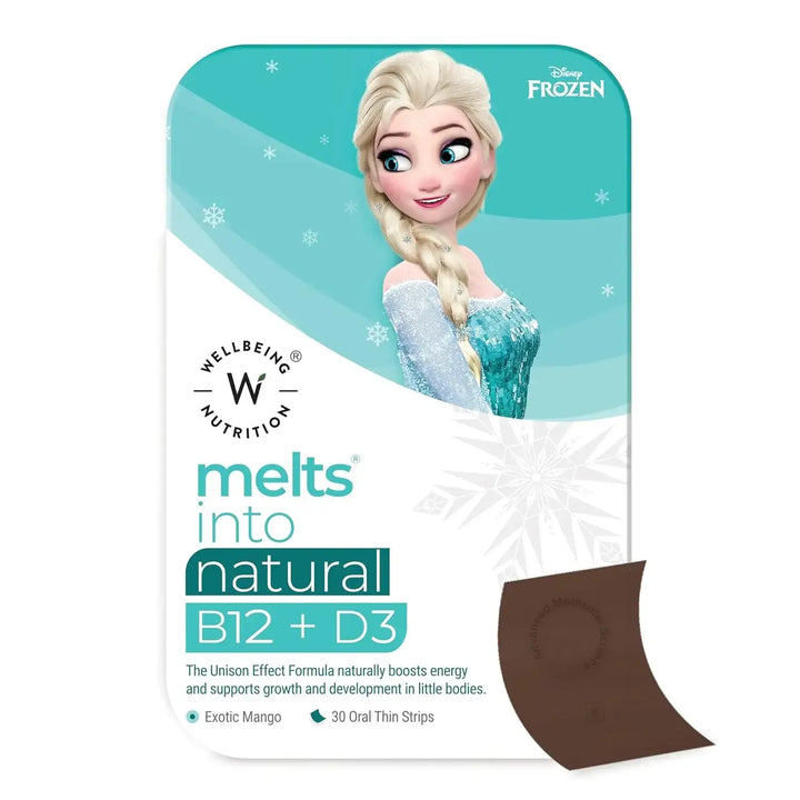 55044-Wellbeing Melts Into Kids Natural B12 + D3 30 Strips-Girl +3