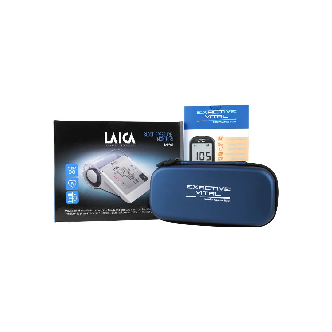 Bundle Laica BP Monitor+Exactive Glucometer+Cool Bag