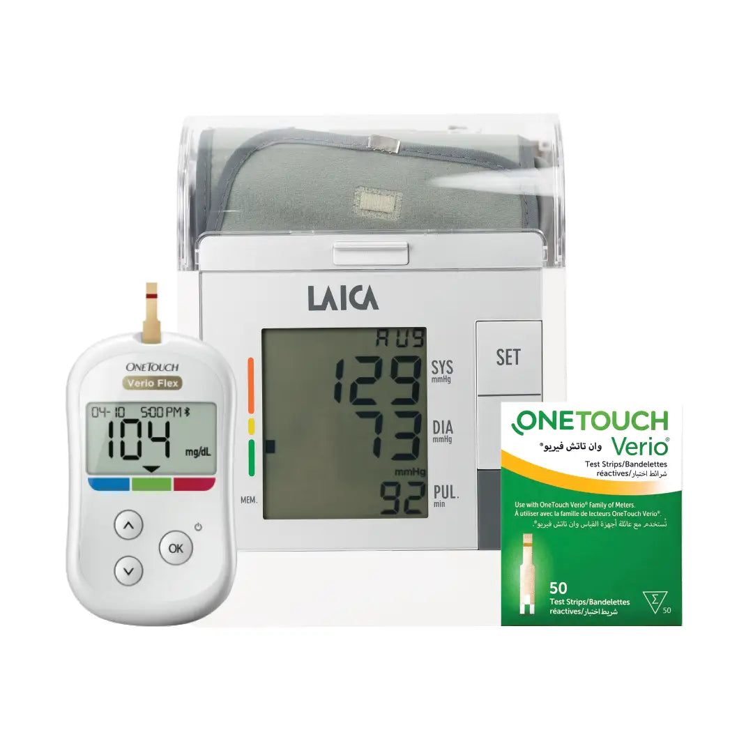 Laica BP Monitor + One Touch Glucometer + Strips Cat050302