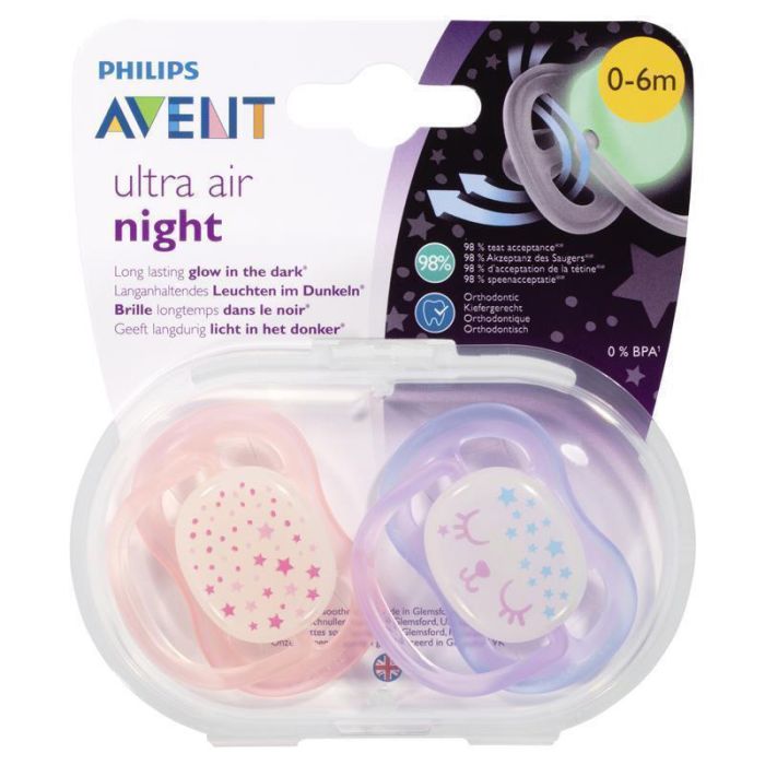 Avent Ultra Air Soother Night 0-6m 2Pcs-F0376/19(PA259)-7503