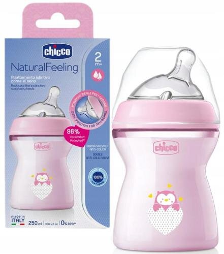 CHICCO NATURAL FEELING 2M+ PINK BOTTLE 250ML-3633