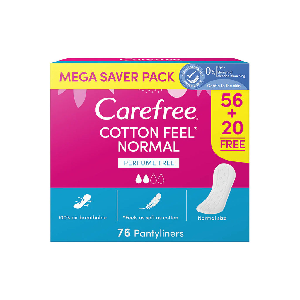Carefree Breathable Cotton Perfume Free 56 Pads+20 Pads Free