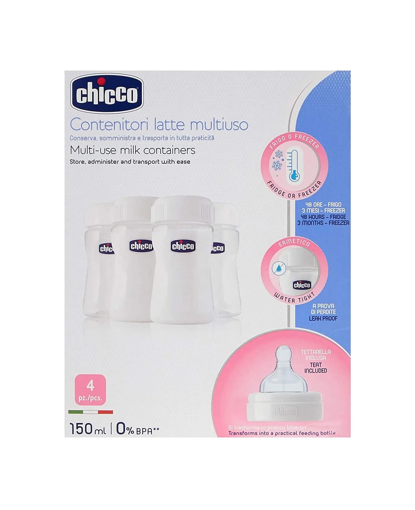 Chicco Multi-Use Milk containers 150ml 4Pcs-6988