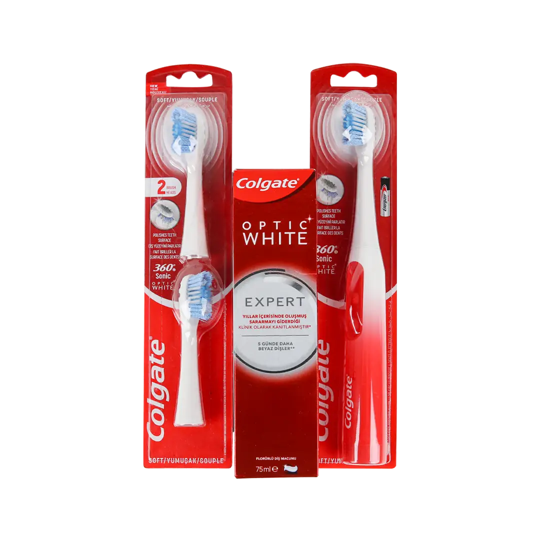 97148-Colgate Optic White 360 Platinum & Power Soft Toothbrush + Expert White Toothpaste-Set