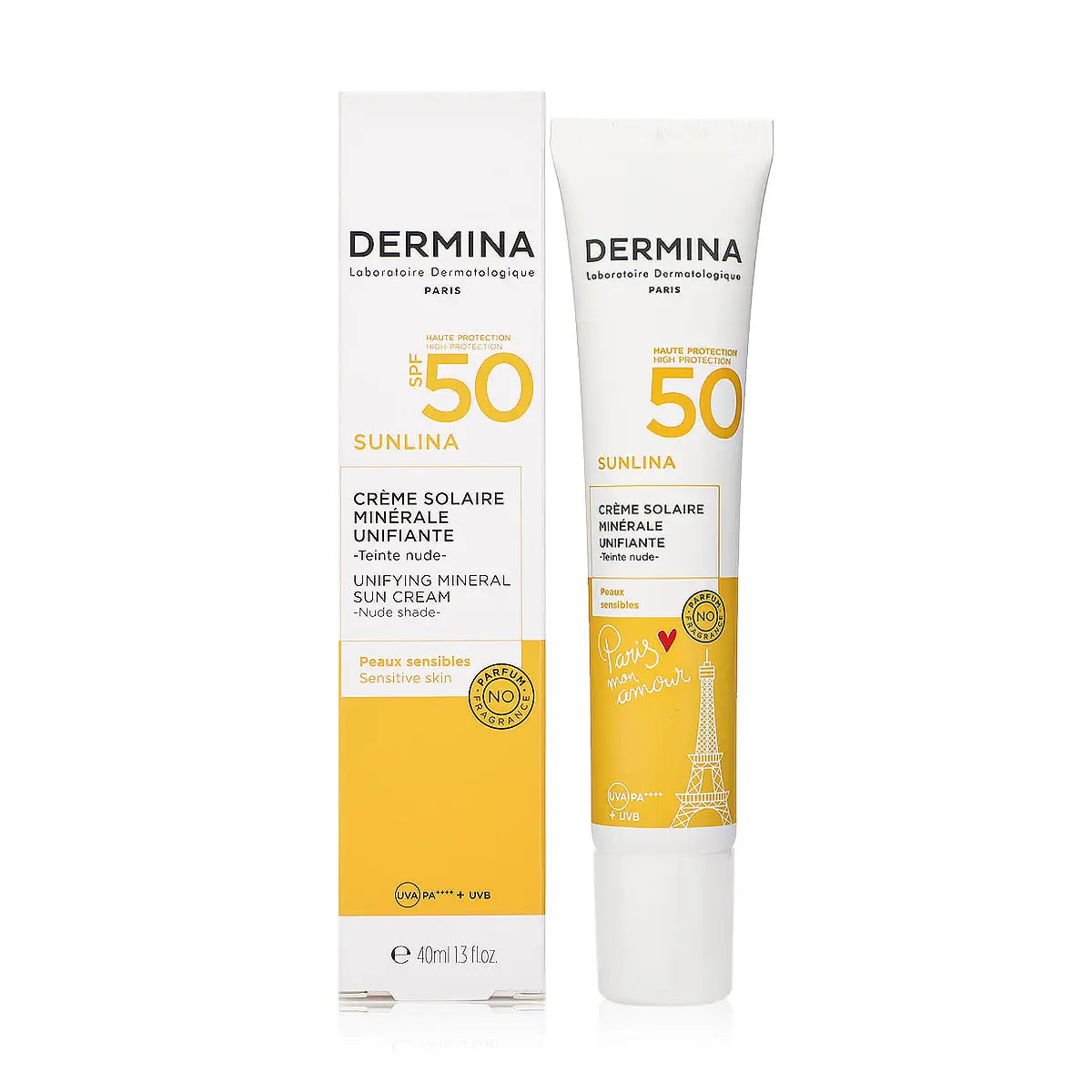 52047-Dermina SPF50 Sunlina Mineral Tinted Sun Cr 40ml-Nude Shade +1