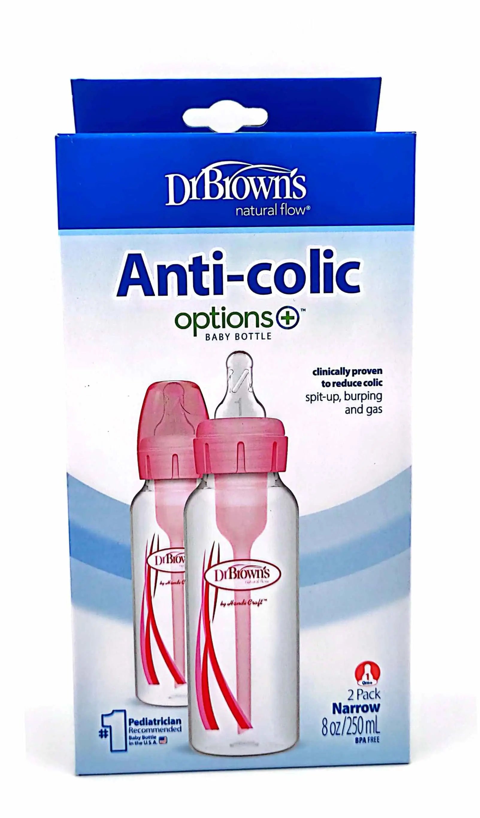Dr Browns Anti-Colic Baby Bottle(0m + )Pink 2x250ml-6369