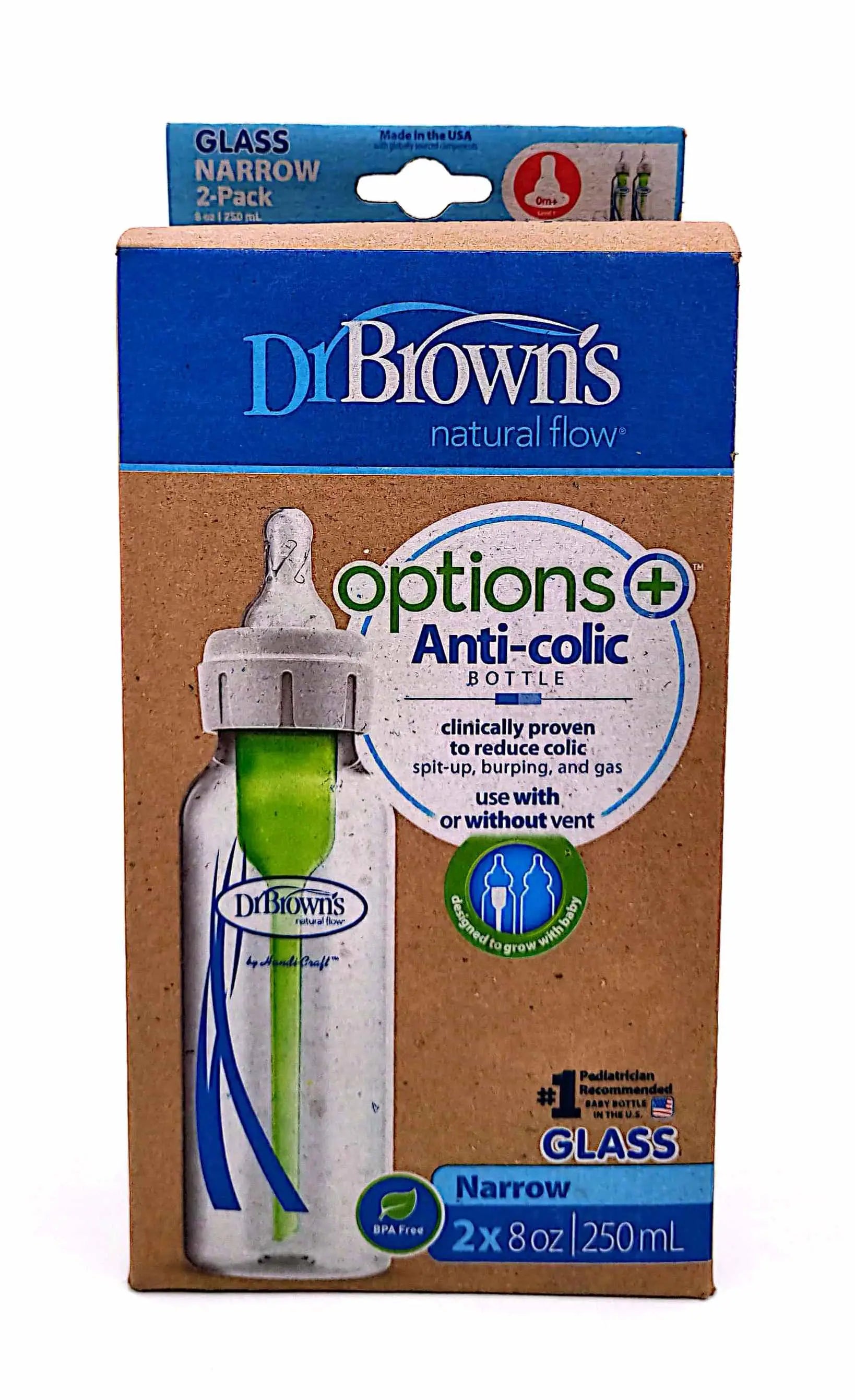 Dr Browns Anti-Colic Baby Glass Bottle(0m + )2x250ml-1355