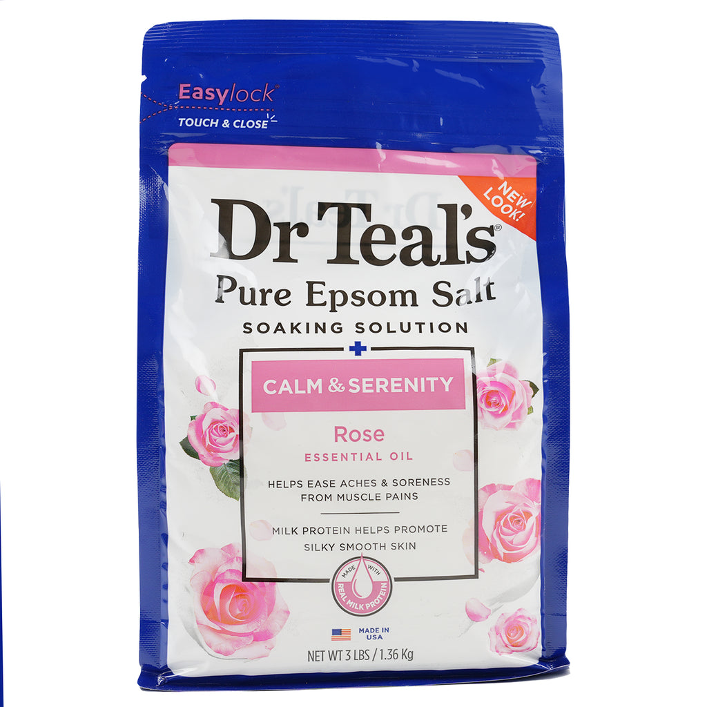 Dr Teals Pure Epsom Salt Soaking Solution 1.36Kg-Rose & Milk