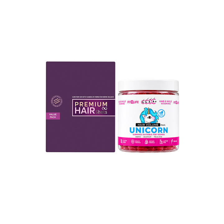 98020-Fit 4 Life Premium Hair Shot &amp; Hair Unicorn 60 Gummies Duo Set +1