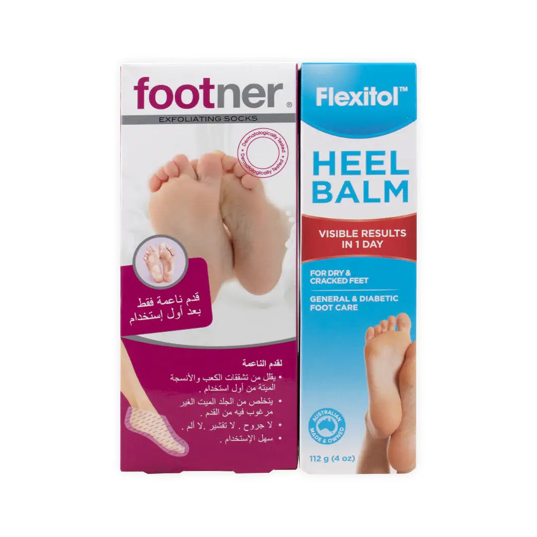97170-Footner Exfoliating Socks + Flexitol Heel Balm Set +1