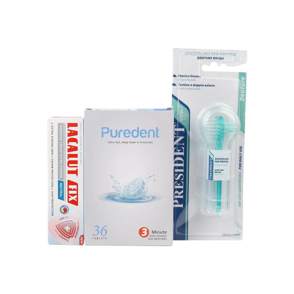 Lacalut Fix & Puredent Cleaning Offer + President Denture Brush Set