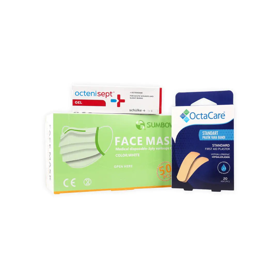 97152-First Aid Wound & Burn Gel + Plaster + Face Mask Set