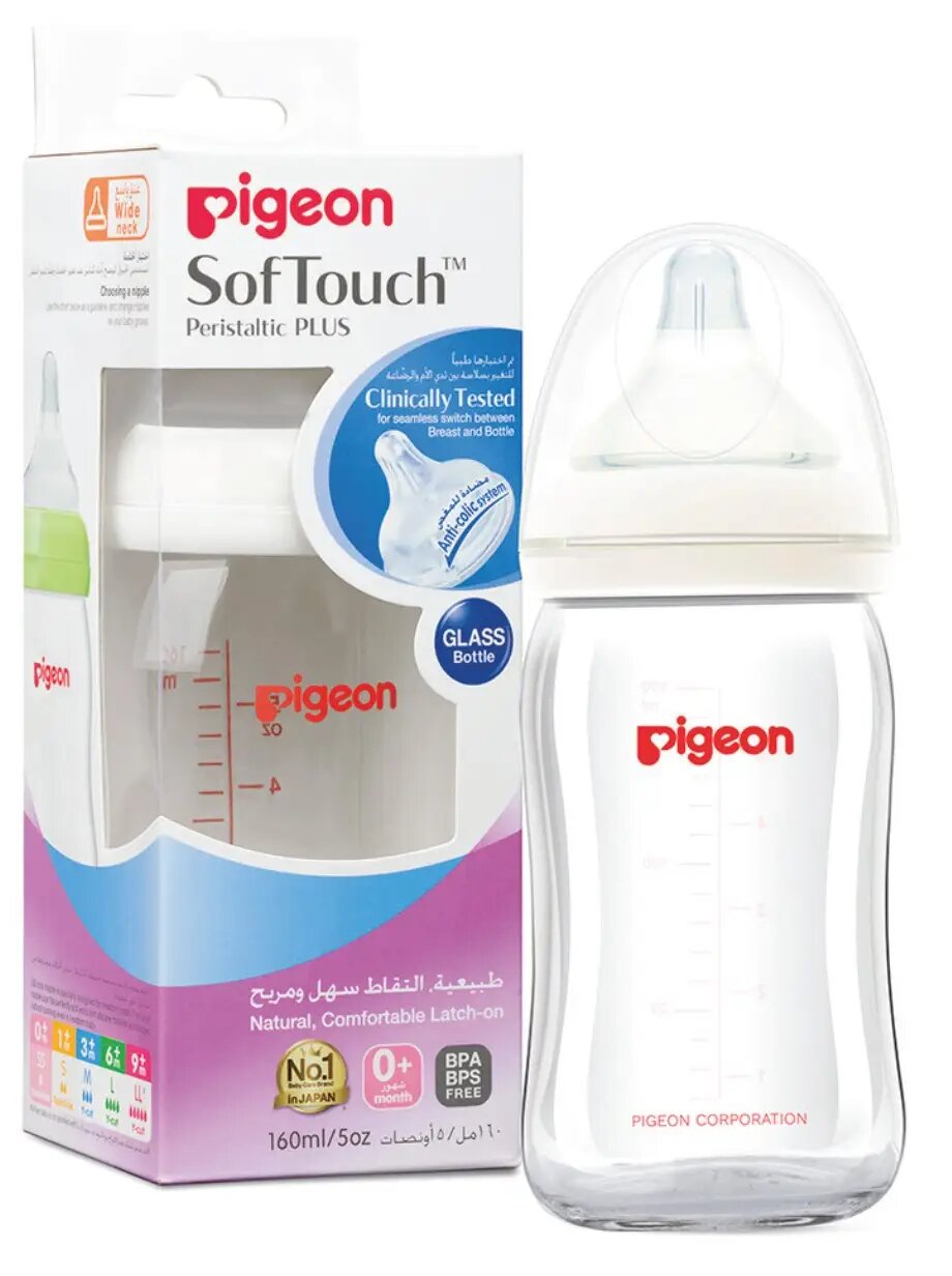 PIGEON SOFTOUCH GLASS BOTTLE 0+M 160ML - PA00487