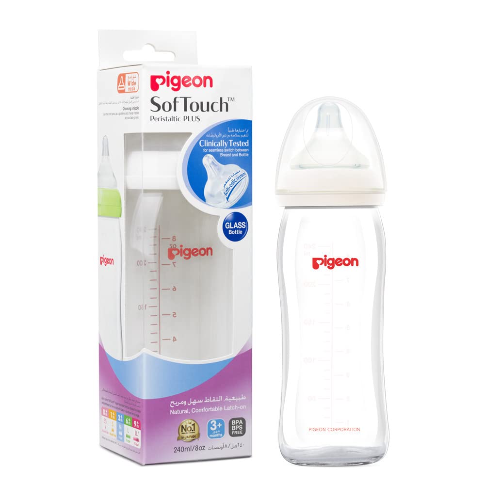 PIGEON SOFTOUCH GLASS BOTTLE 3+M 240ML - PA00488