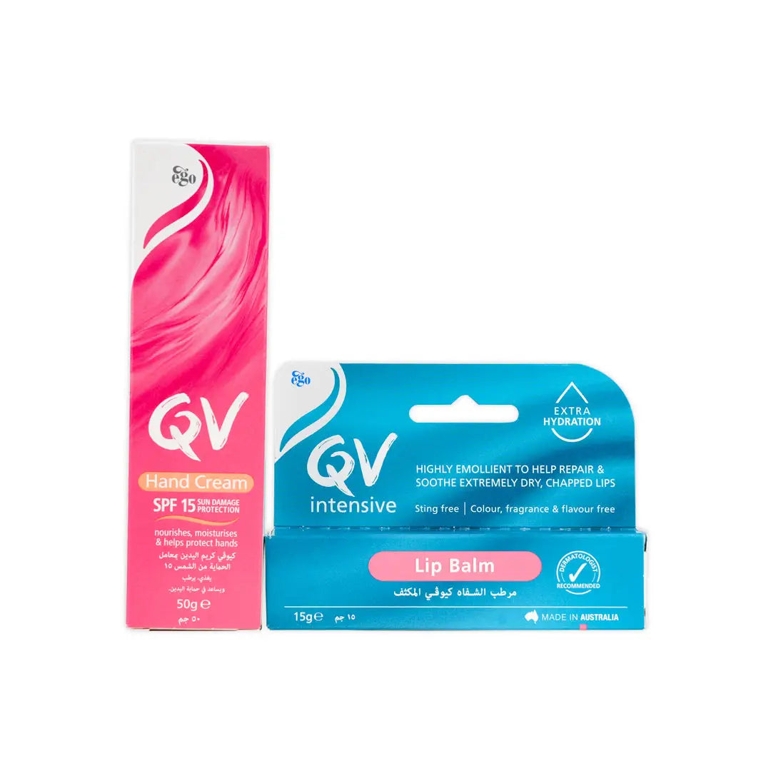 Qv Hand Cream + Lip Balm Set