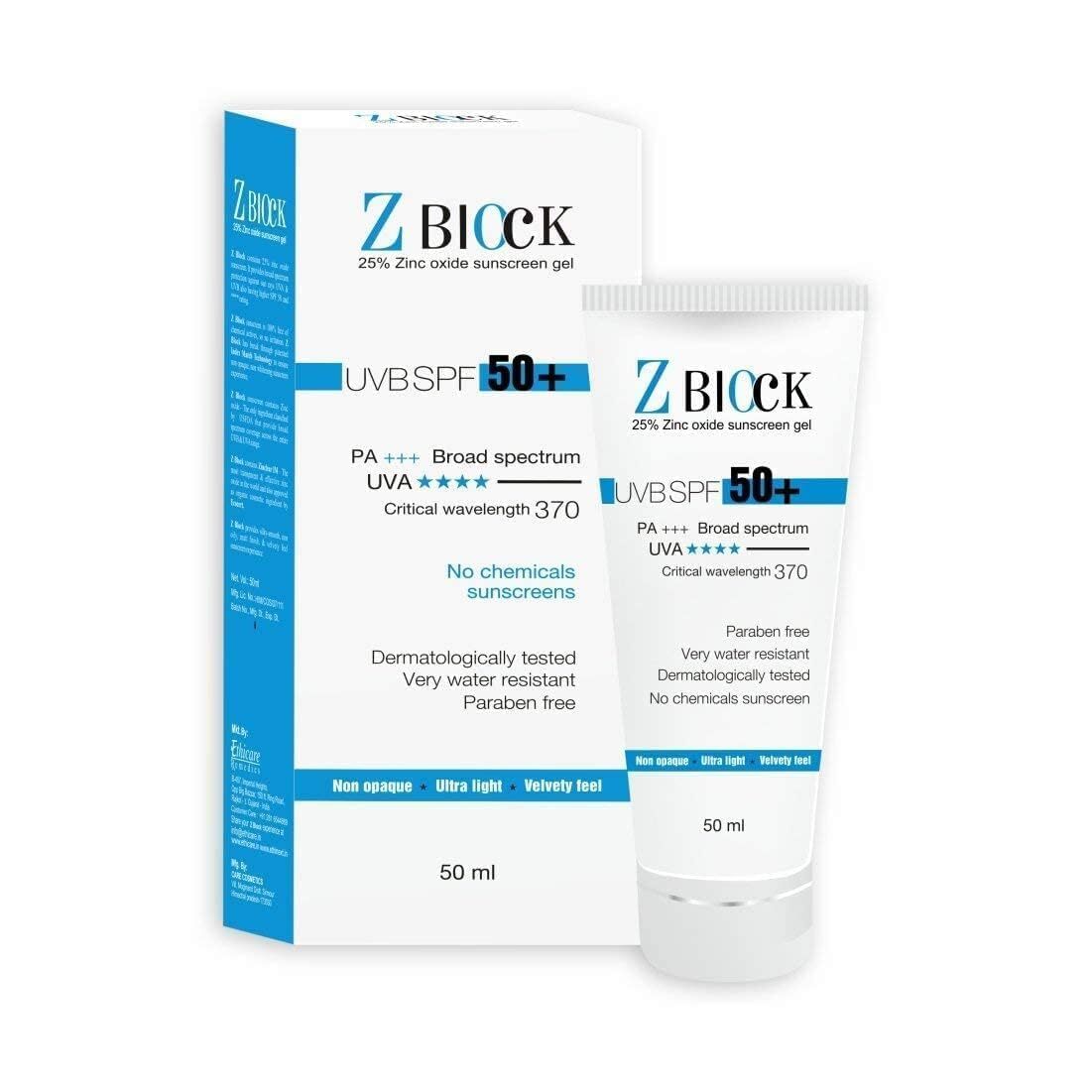 Z Block Uvb Spf 50+ Zinc Oxide Sunscreen Gel 50ml