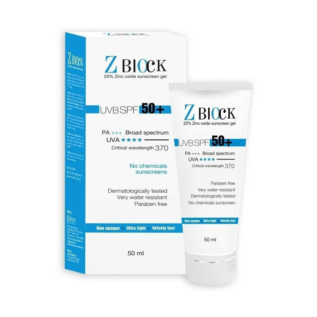 Z Block Uvb Spf 50+ Zinc Oxide Sunscreen Gel 50ml