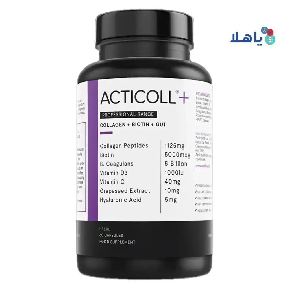 ACTI HEALTH - ACTICOLL+ COLLAGEN 1125MG BIOTIN 5000MCG 60 CAPS - Pharmazone - 