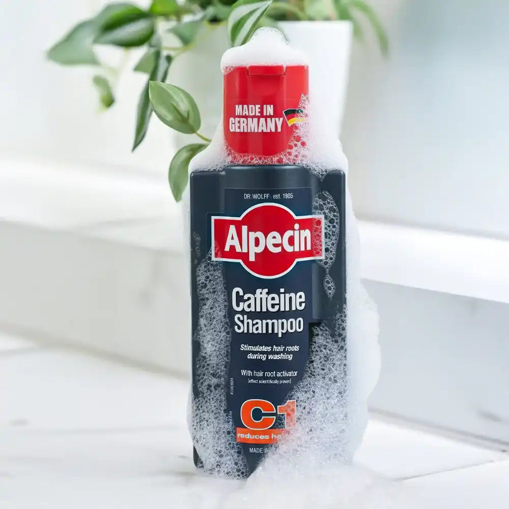 Alpecin Caffeine Shampoo for stimulating hair roots and reducing hair loss.