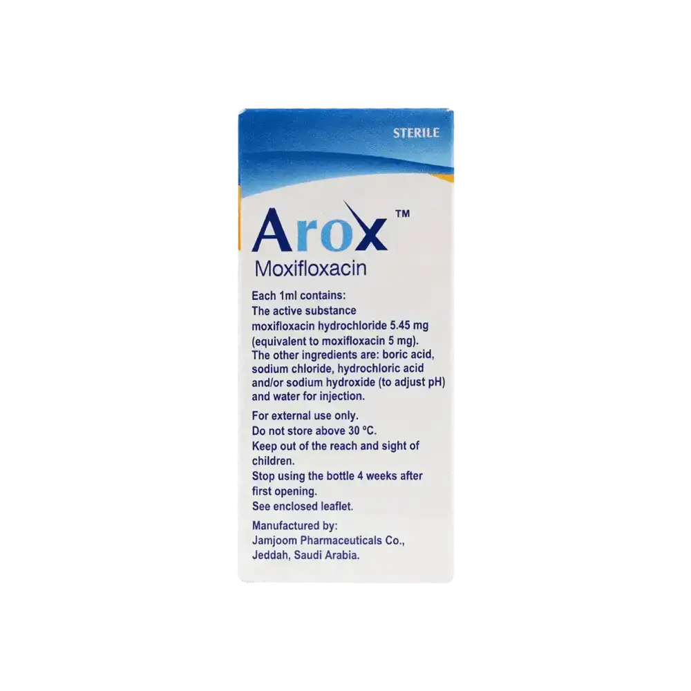 JAMJOOM PHARMA - AROX MOXIFLOXACIN 0.5% EYE DROPS SOLUTION 5ML - Pharmazone - 