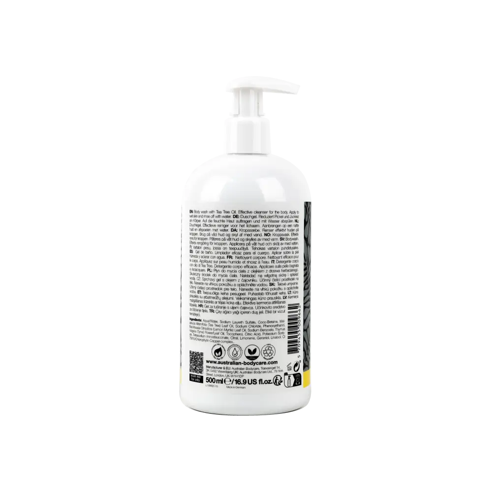 AUSTRALIAN BODY CARE TEA TREE OIL BODY WASH-LEM MYRTLE 500ML