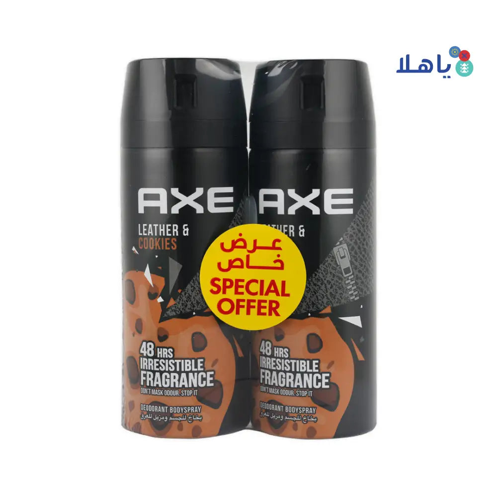 Axe Deodorant Body Spray 48hrs 2x150ml-Leather & Cookies