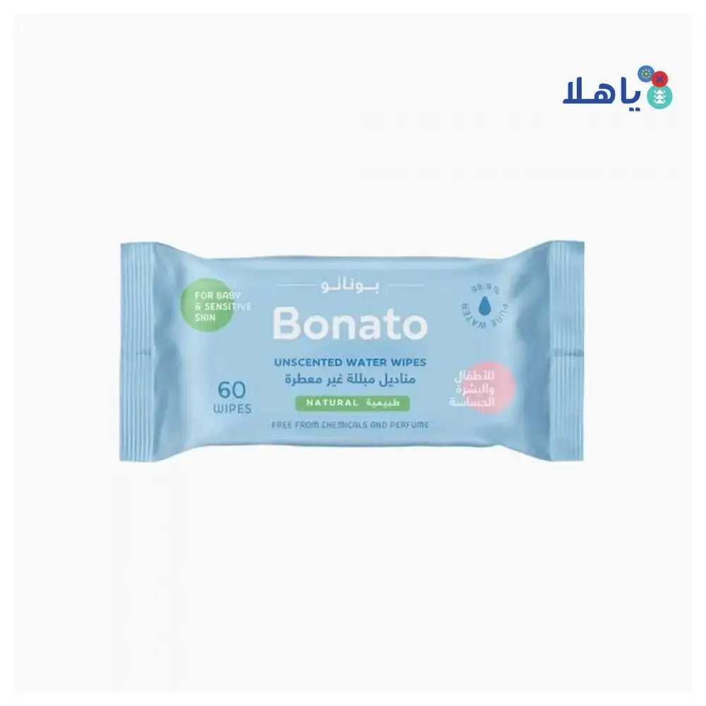 BONATO - Bonato Unscented Water Wipes 60 Wipes - Pharmazone - 