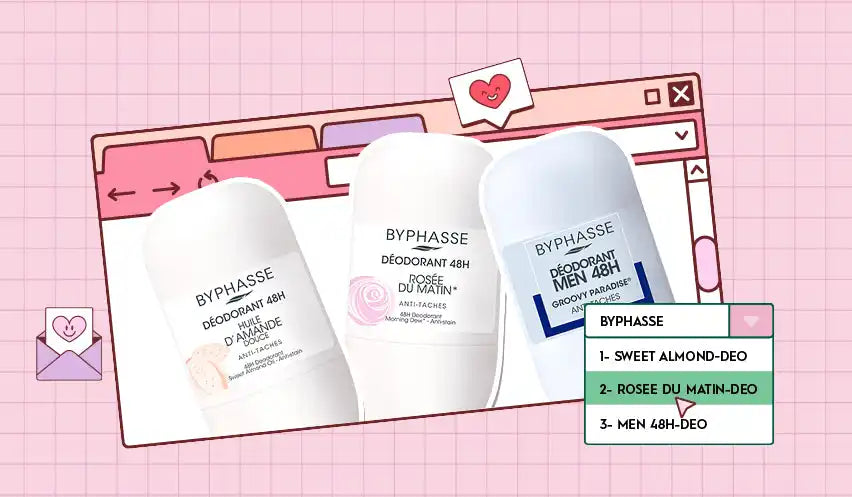 Byphasse deodorant roll-on bottles.