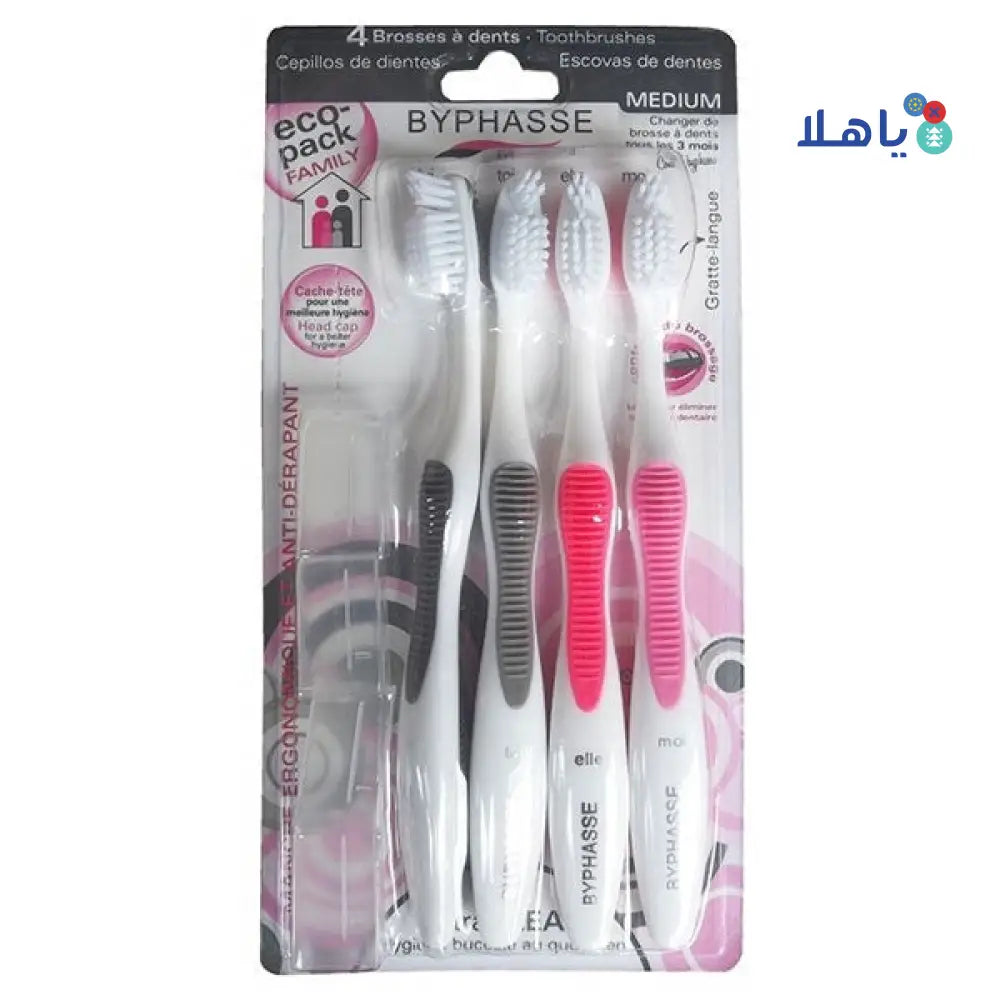 BYPHASSE TOOTH BRUSHES MEDIUM PINK 4PIC 2475