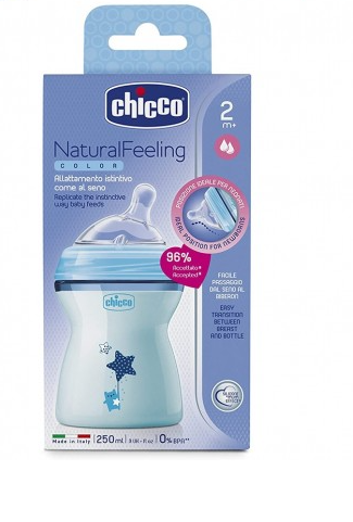 CHICCO NATURAL FEELING 2M+ BLUE BOTTLE 250ML-3640