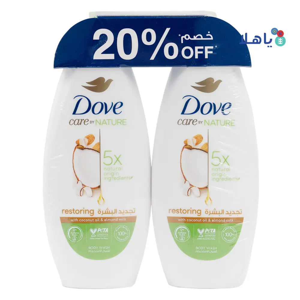 Dove Restoring BodyWash 2X250ml-Coconut & Almond 20%Off