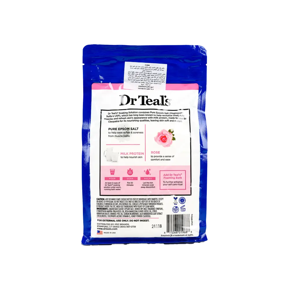 Dr Teals Pure Epsom Salt Soaking Solution 1.36Kg-Rose & Milk