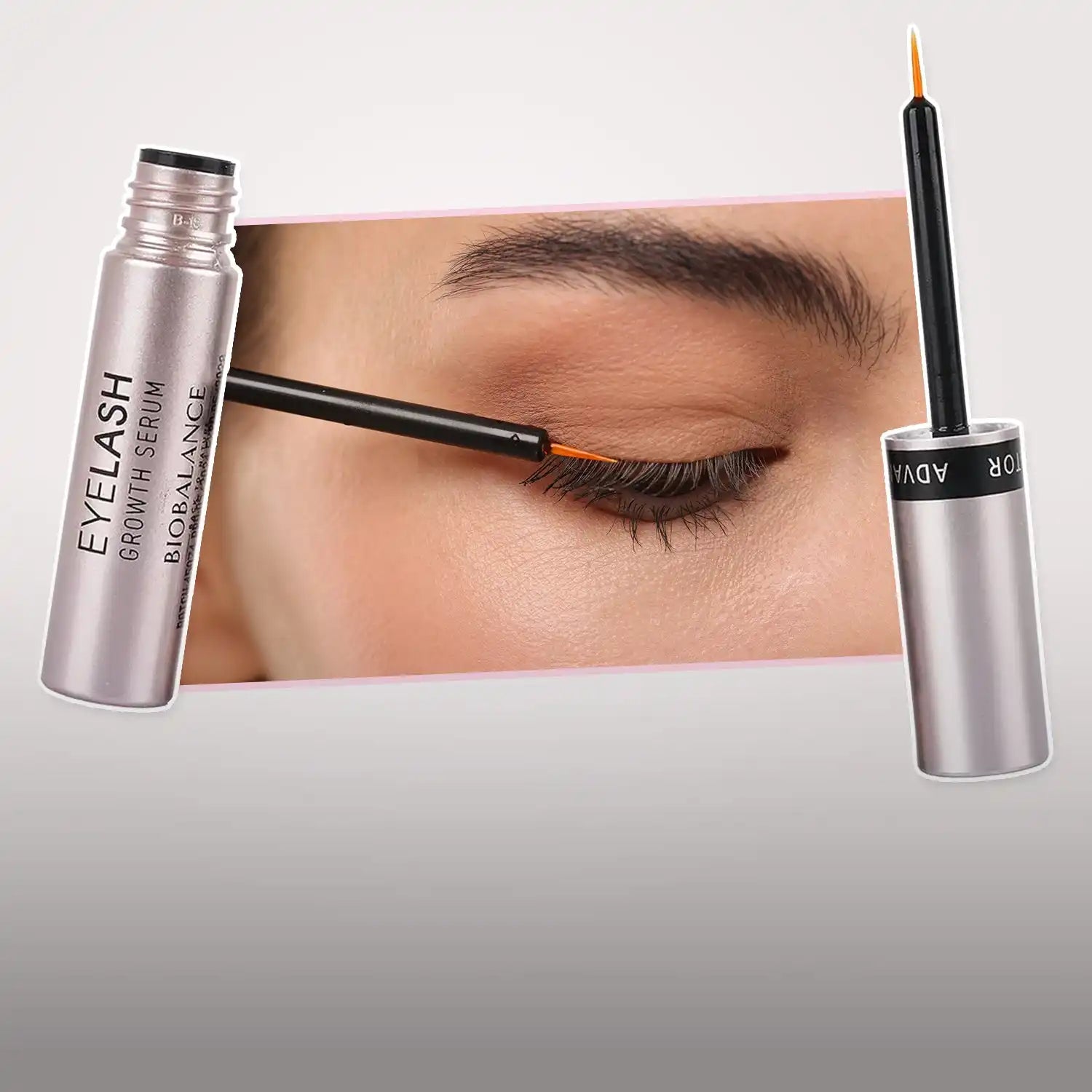 Eyelash growth serum being applied to a person’s eyelashes.