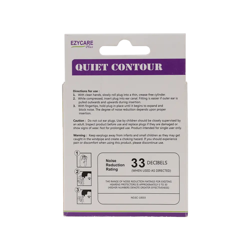 EZYCARE PLUS QUIET CONTOUR FOAM EAR PLUGS 10PAIR-10033