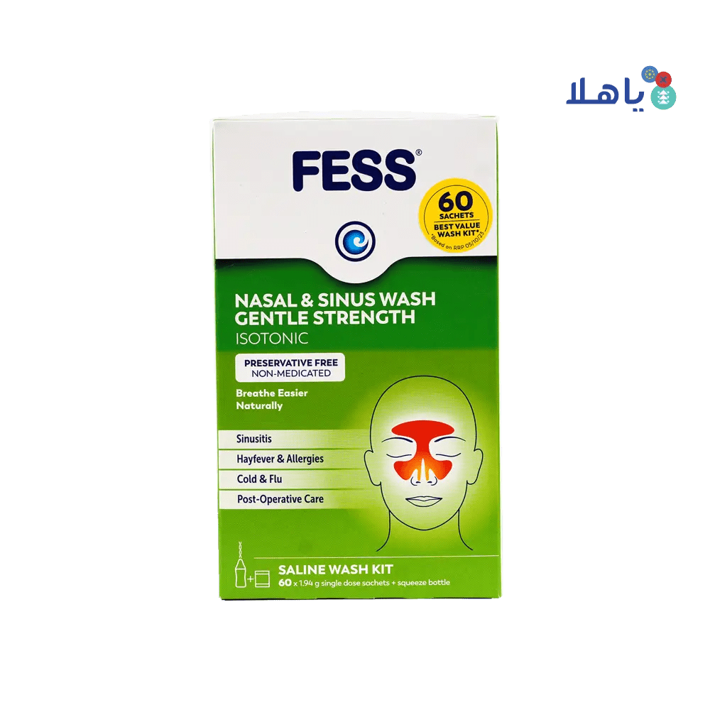 Fess - Fess Nasal & Sinus Saline Wash Kit 60 Sachets+Squeeze Bottle - Pharmazone - 