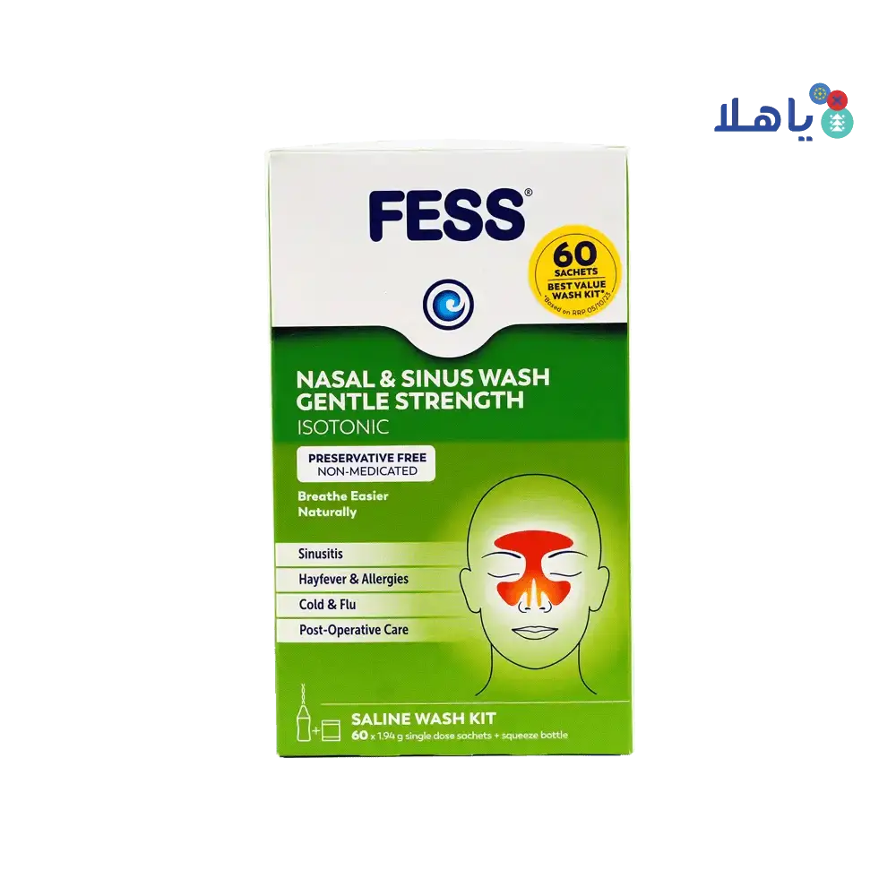 Fess - Fess Nasal & Sinus Saline Wash Kit 60 Sachets+Squeeze Bottle - Pharmazone - 