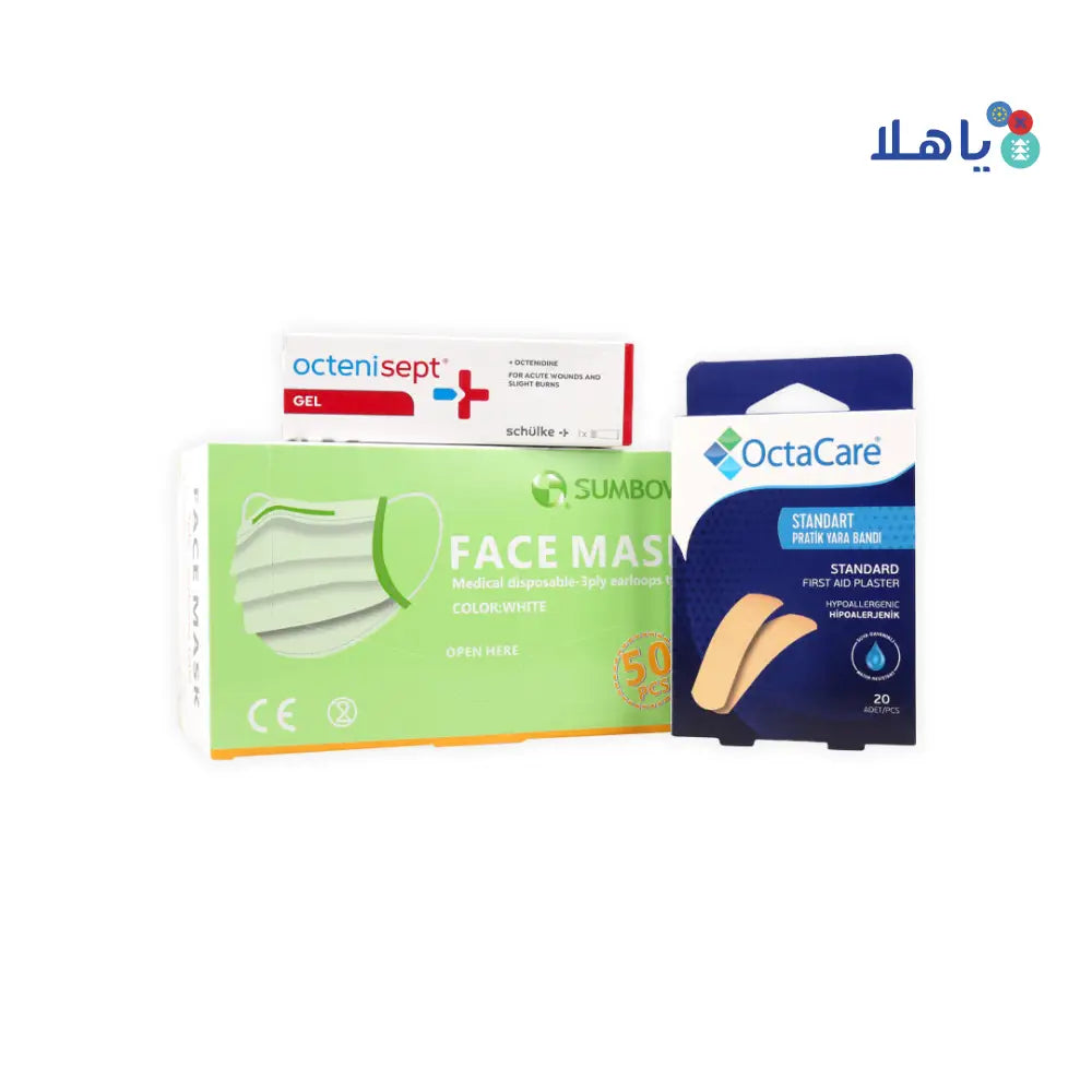 First Aid Wound & Burn Gel + Plaster + Face Mask Set