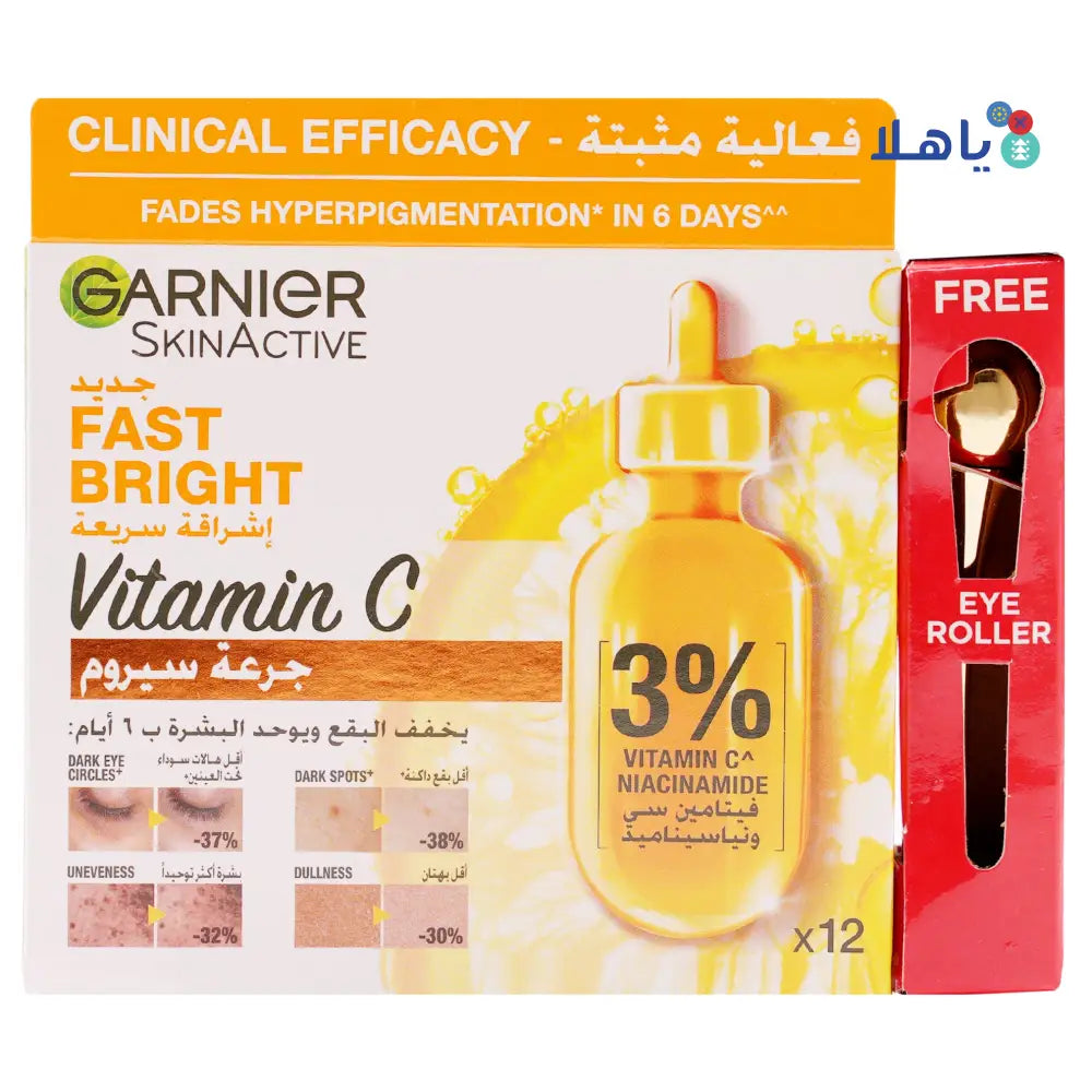 Garnier Fast Bright Vit C&Niacinamide Serum12X1.5ml+Eye Roll