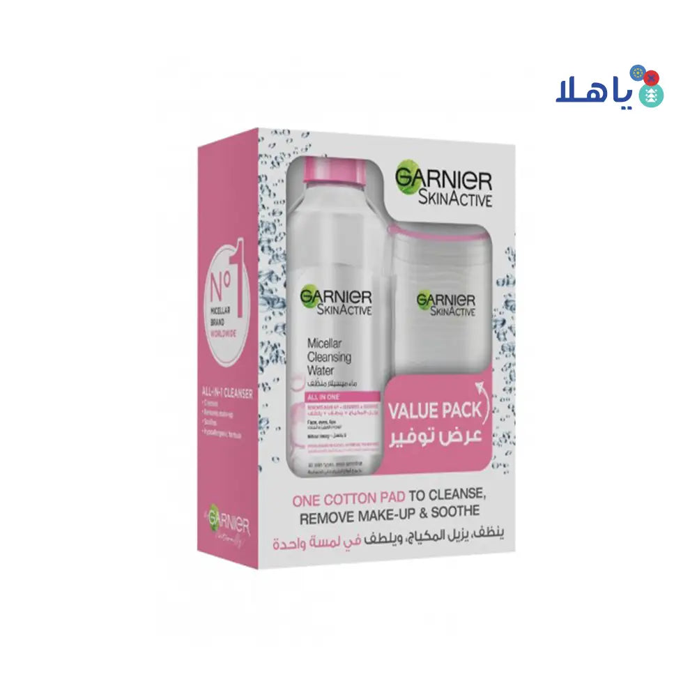 GARNIER SKINACTIVE CLEASING WATER 400ML + COTTON PADS OFFER