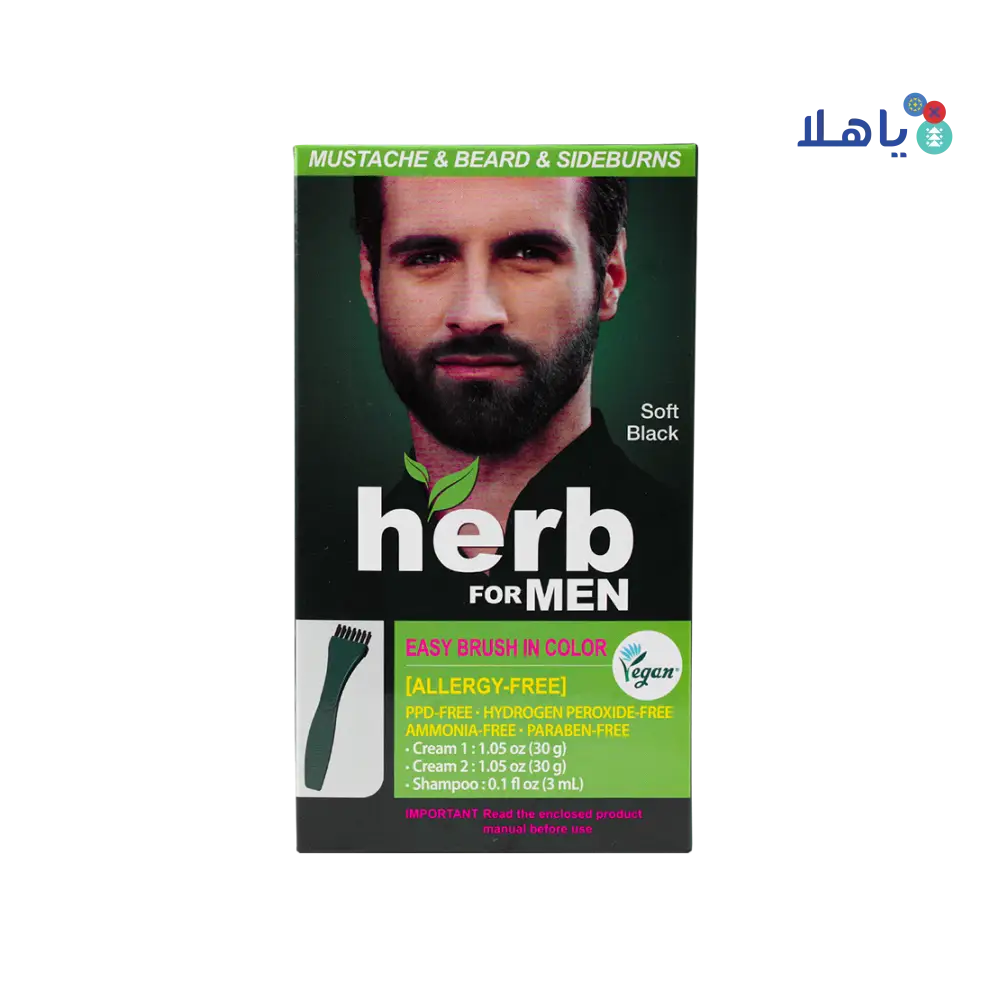 Herb For Men Mustache & Beard Dye Amm Free-Soft Black