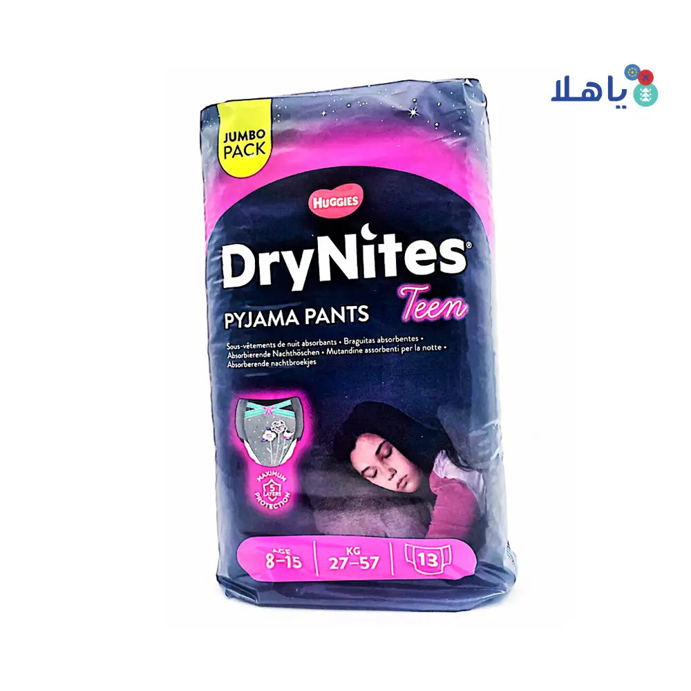 HUGGIES DRYNITES PYJAMA PANTS GIRL 8-15 YEARS (27-57KG) 13PC