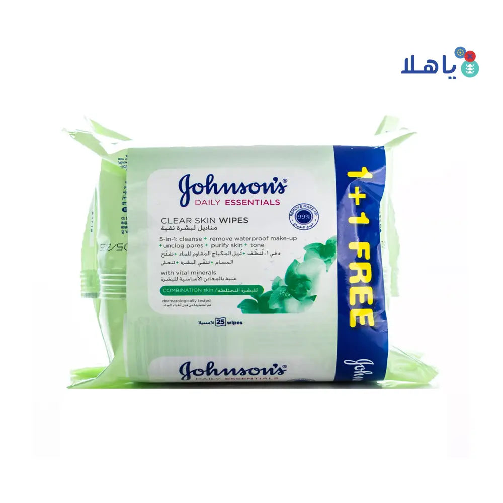 Johnson Daily Essentials Clear Skin Wipes (1+1)