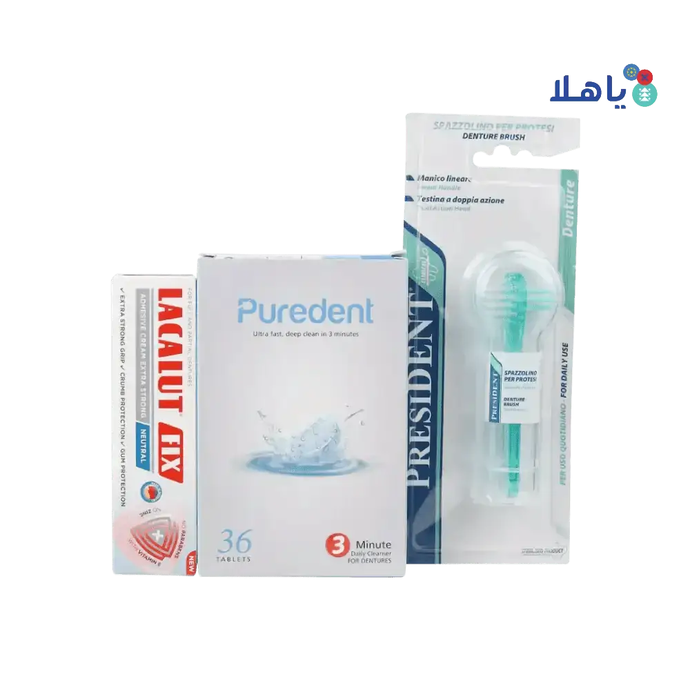 Pharmazone - Lacalut Fix & Puredent Cleaning Offer + President Denture Brush Set - Pharmazone - 