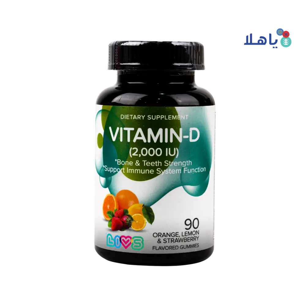 Livs Vitamin-D (2000IU) Orange,Lemon&Straw Flavor 90 Gummies