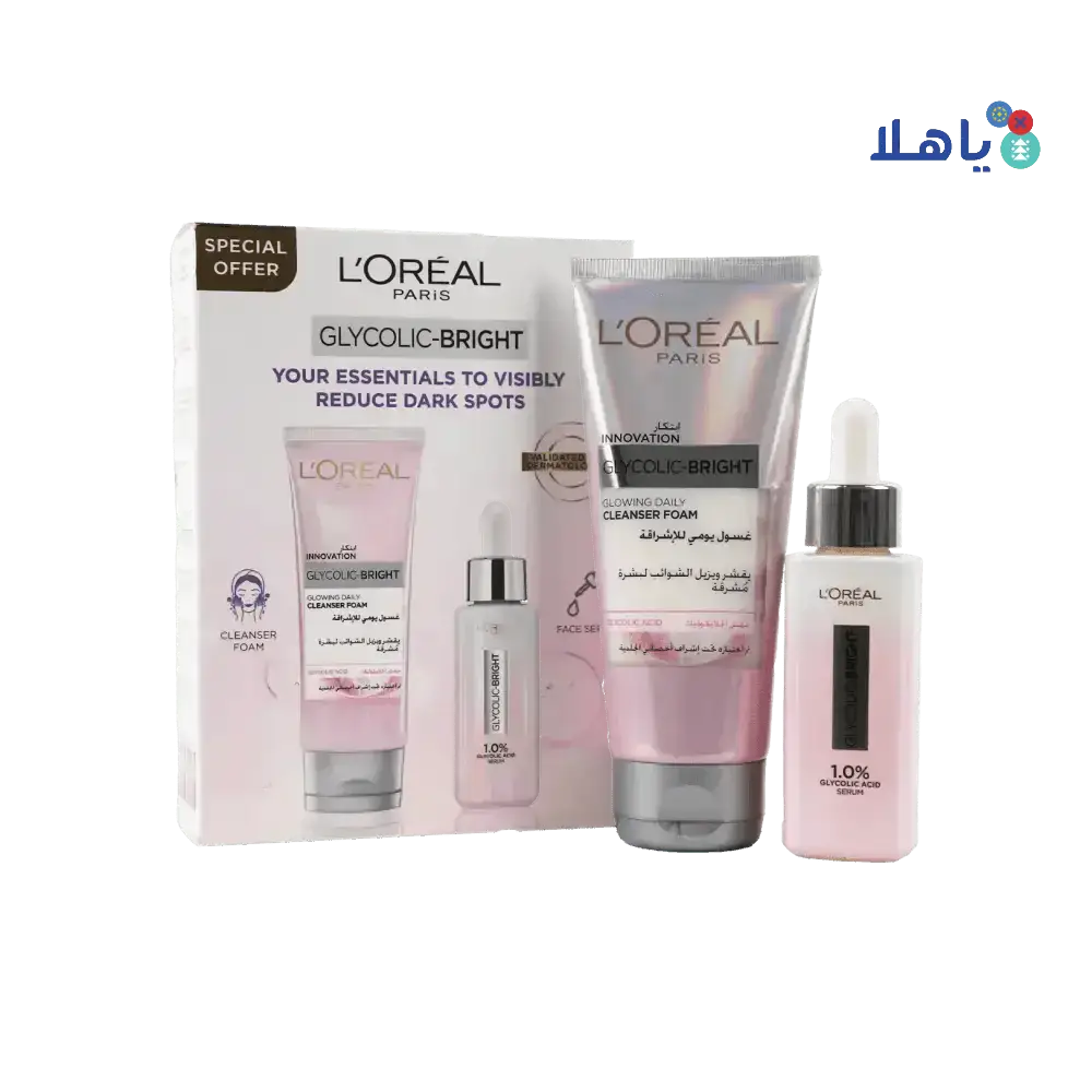 L'OREAL - L'oreal Glycolic - Bright Serum30ml+Glowing Cleanser Foam100ml - Pharmazone - 