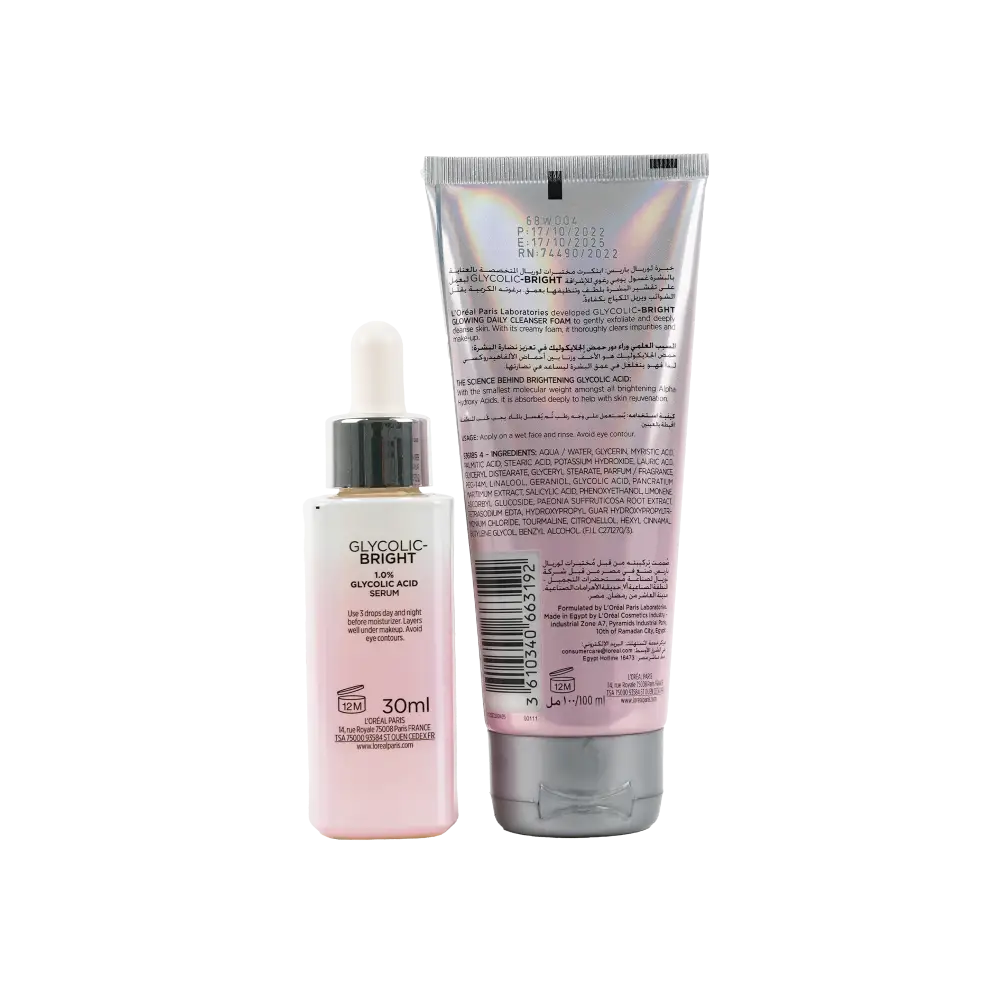 L'oreal Glycolic-Bright Serum30ml+Glowing Cleanser Foam100ml