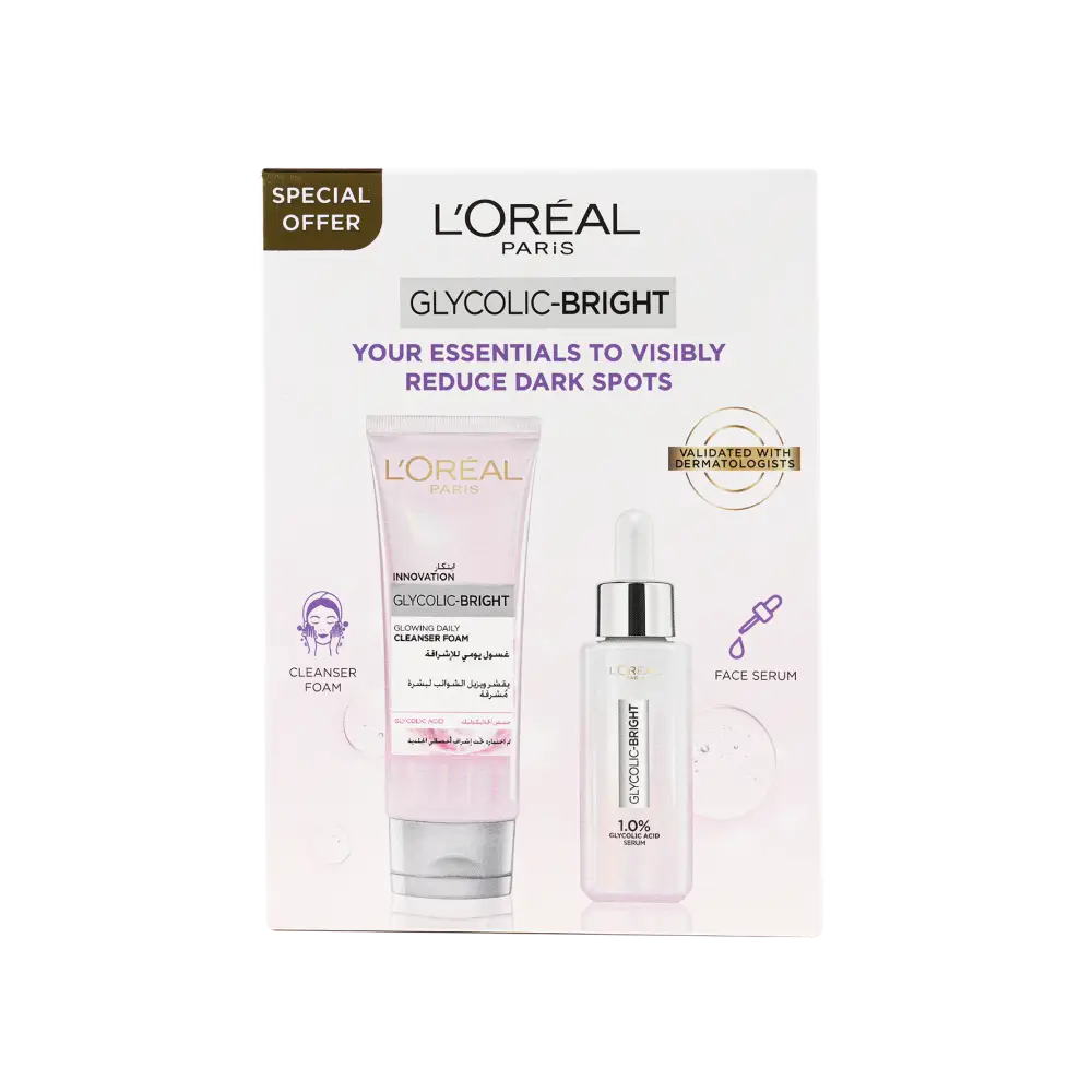 L'oreal Glycolic-Bright Serum30ml+Glowing Cleanser Foam100ml