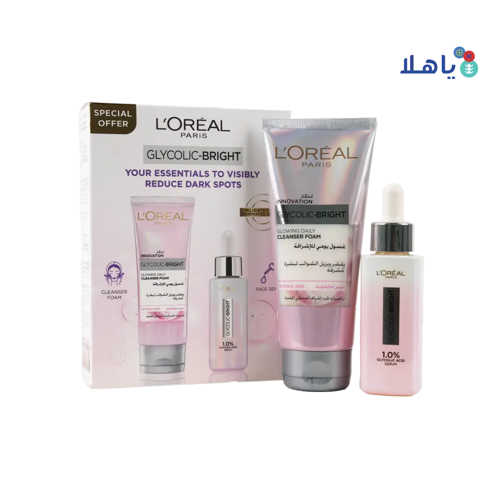 L'oreal Glycolic-Bright Serum30ml+Glowing Cleanser Foam100ml