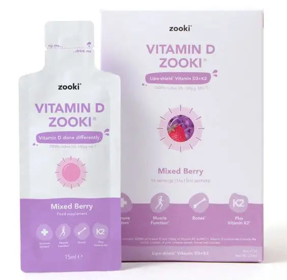 Zooki Vitamin D3 + K2 3000IU 10mlX14 Sachets-Mixed Berry