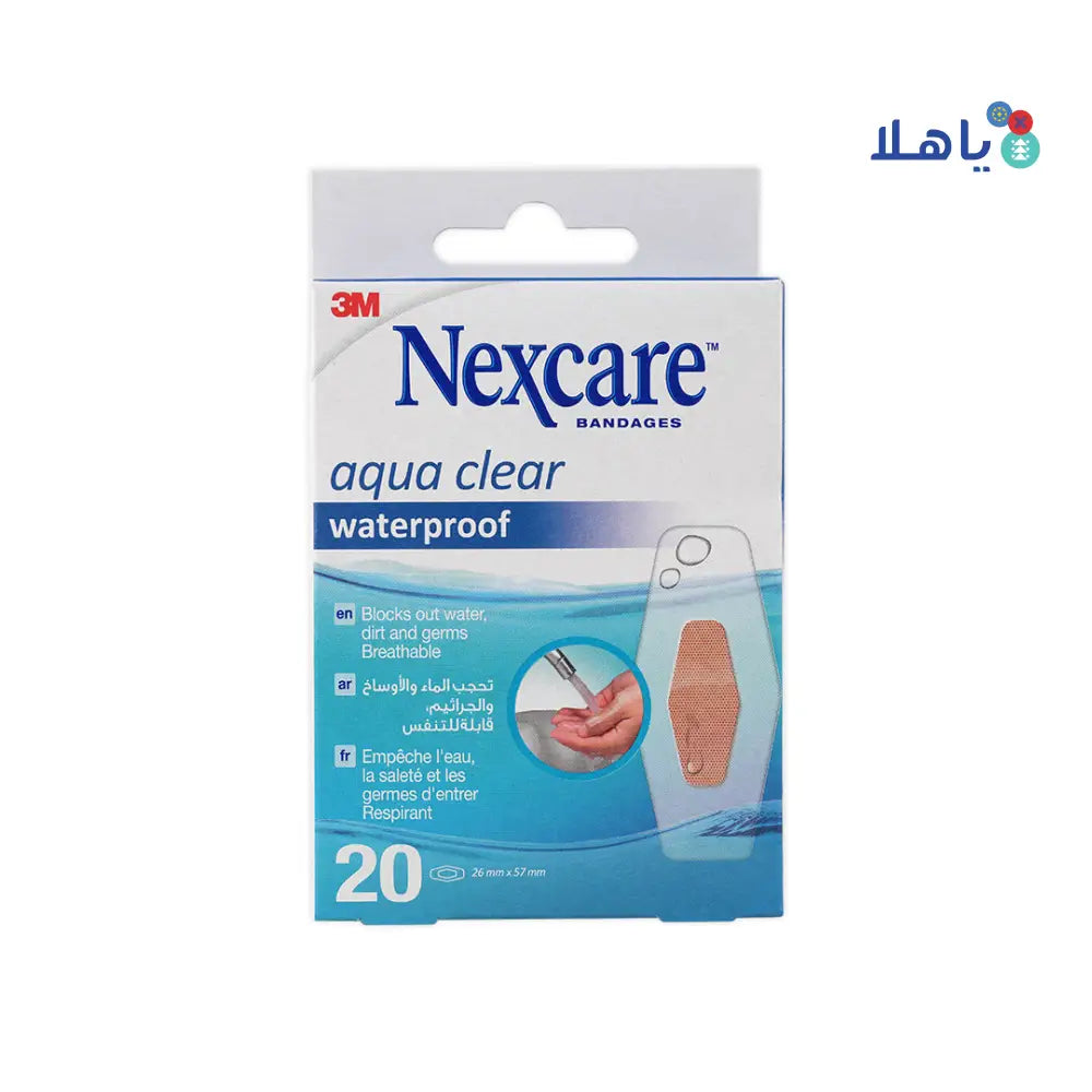 Nexcare Aqua Clear Waterproof 26x57mm Bandages 20pcs-586